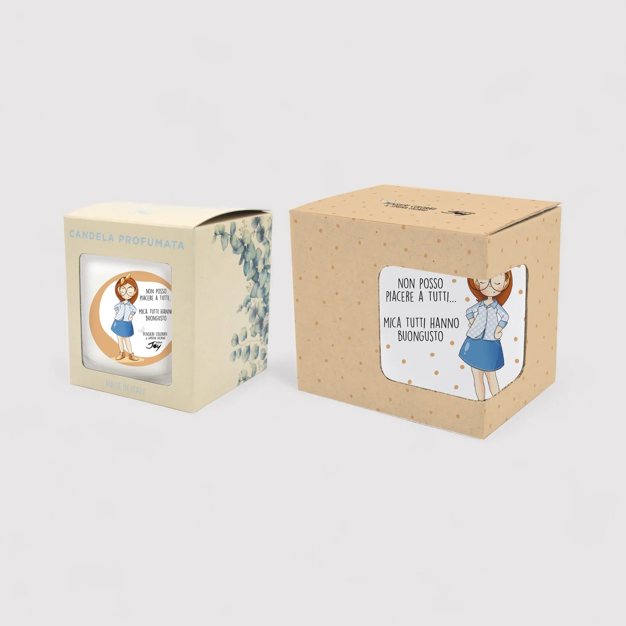 Set 1 tazza in ceramica e bicchiere con candela fragranza gelsomino