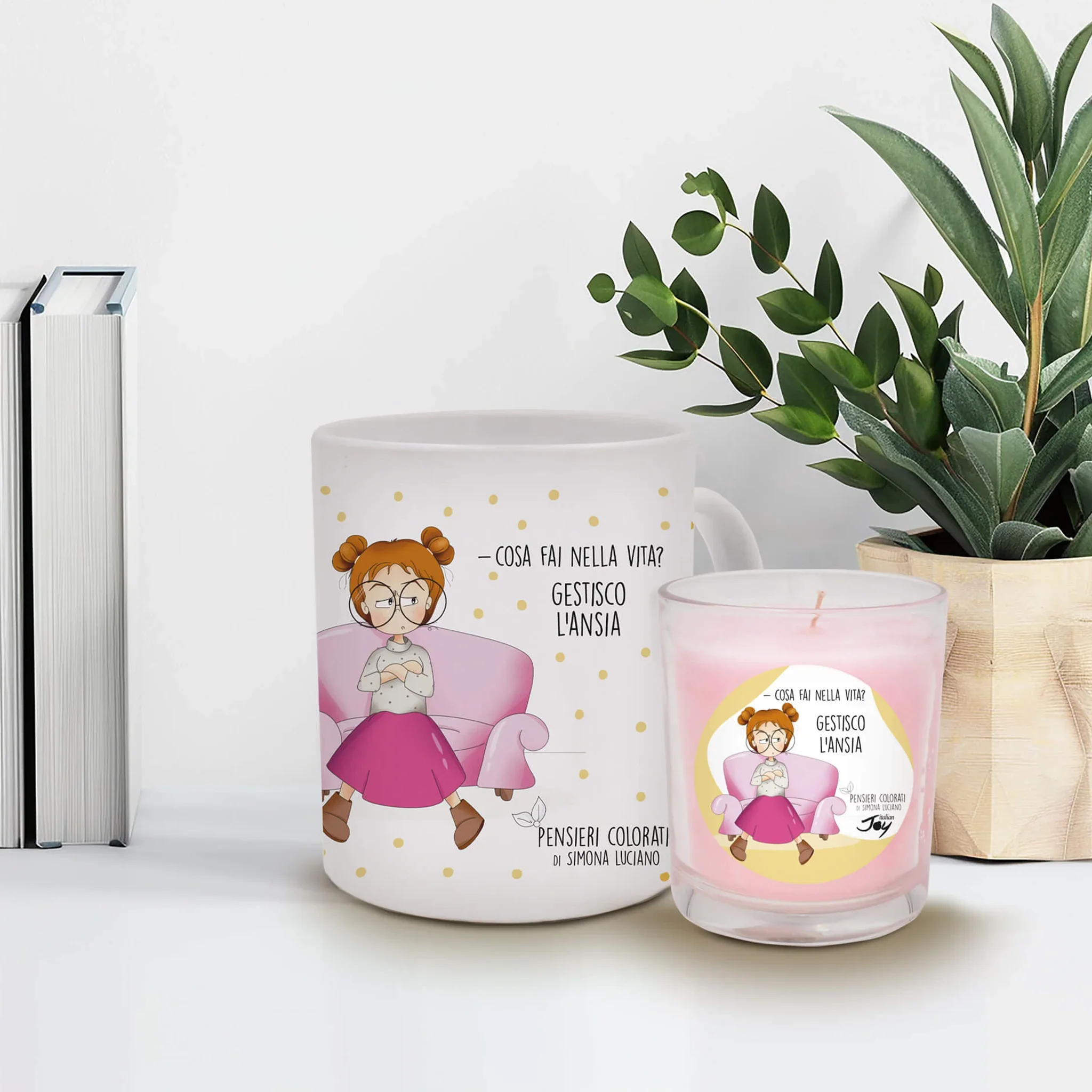 Set 1 tazza in ceramica e bicchiere con candela fragranza rosa - Image 2