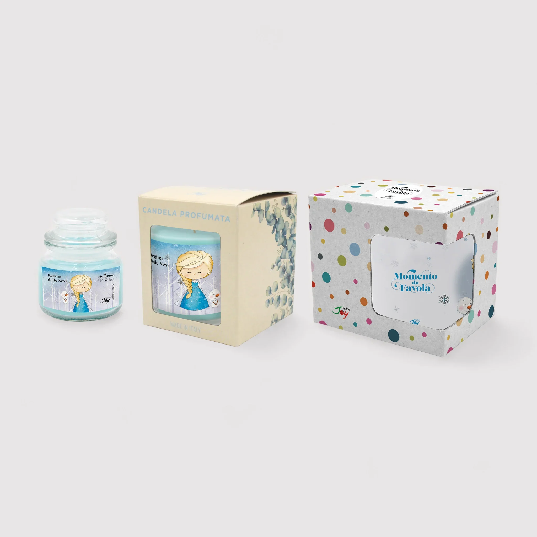 Set tazza tema "Regina delle nevi" e 2 candele profumate fragranza relax