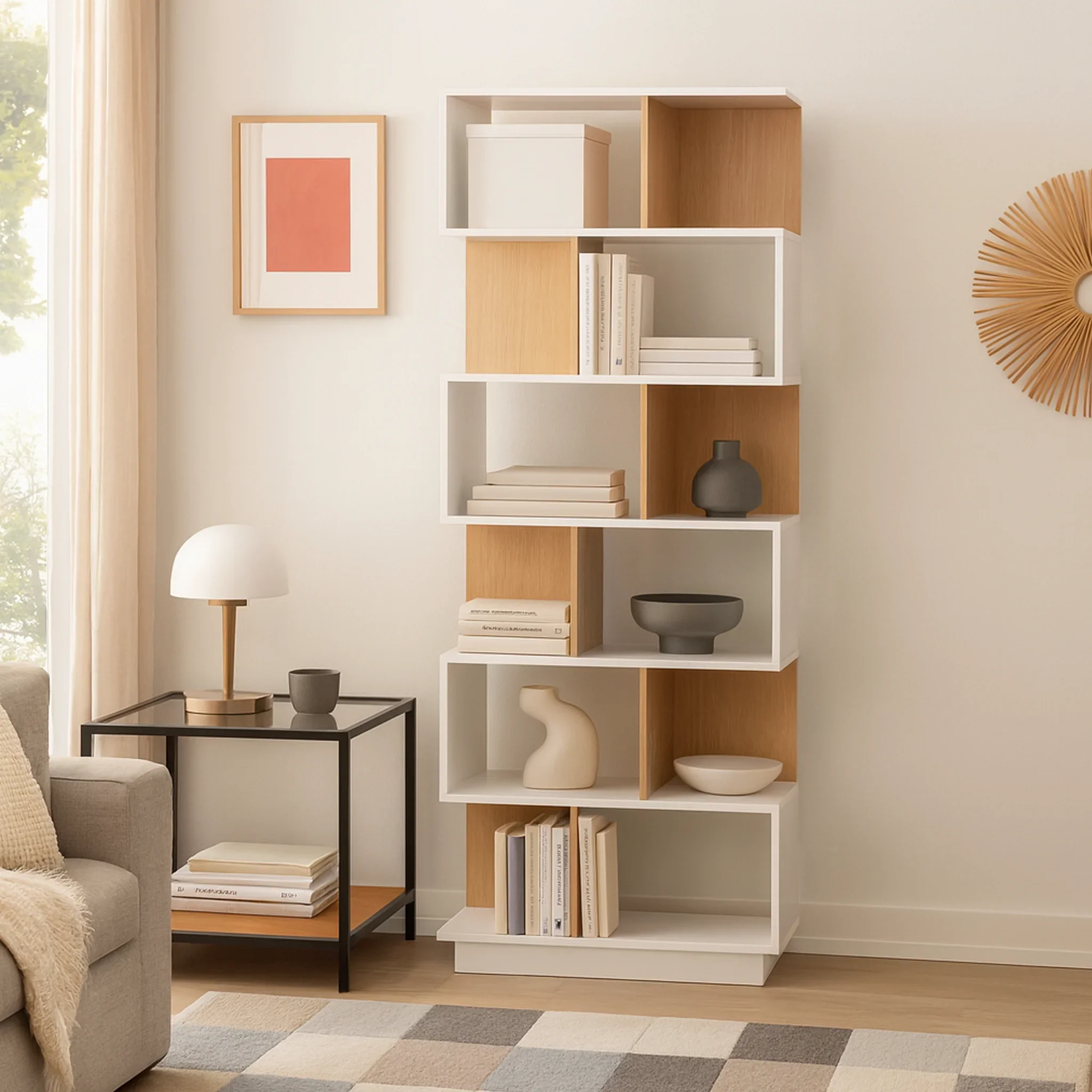 Silene - Libreria verticale bianca con 6 ripiani e 12 vani - Image 2