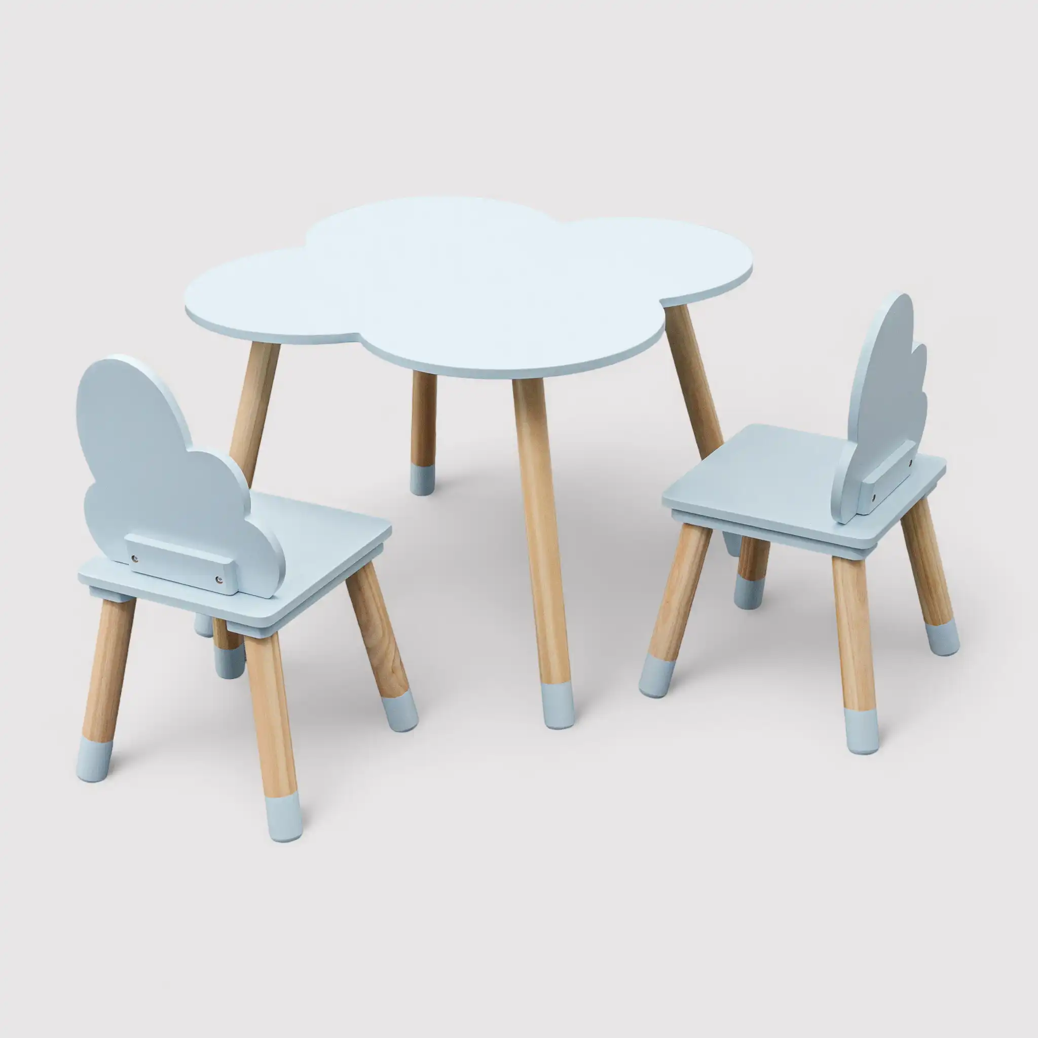 Sitka - Set tavolino e 2 seggiole marrone e celeste per cameretta