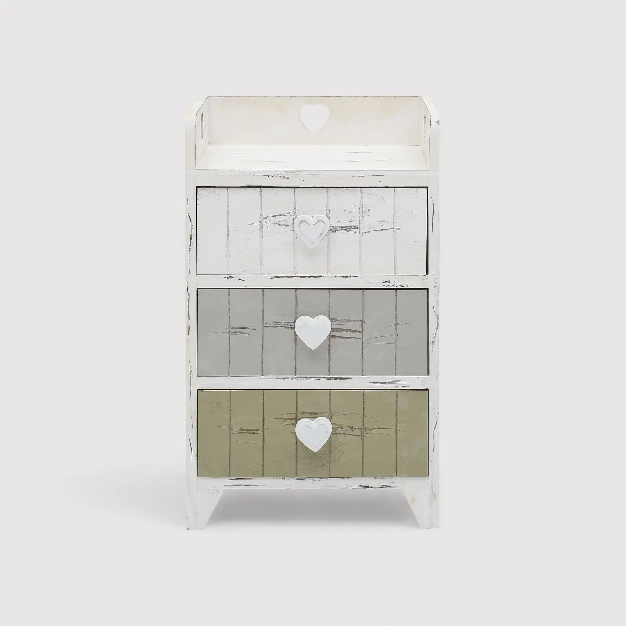 Sobralia - Comodino shabby bianco grigio e beige con 3 cassetti - Image 3
