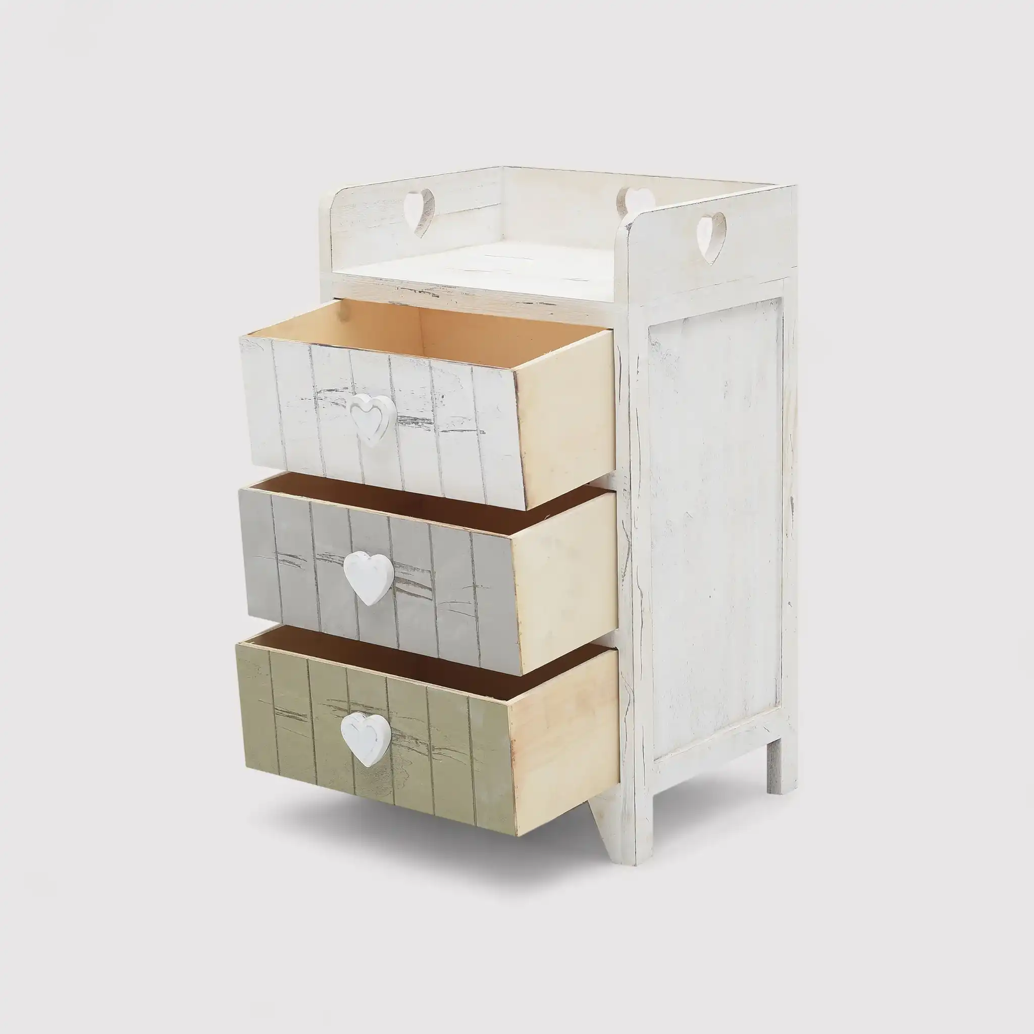 Sobralia - Comodino shabby bianco grigio e beige con 3 cassetti - Image 4