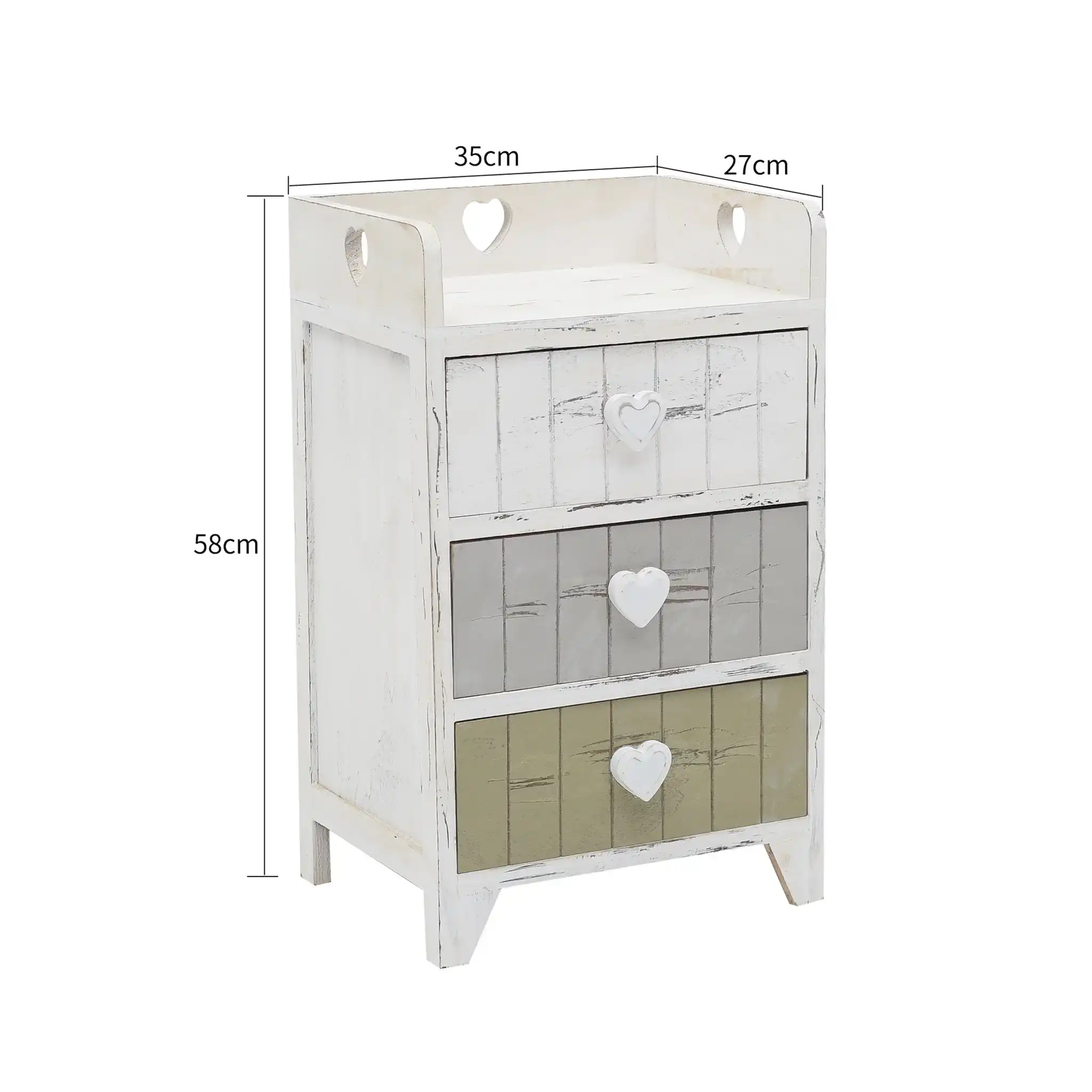 Sobralia - Comodino shabby bianco grigio e beige con 3 cassetti - Image 6