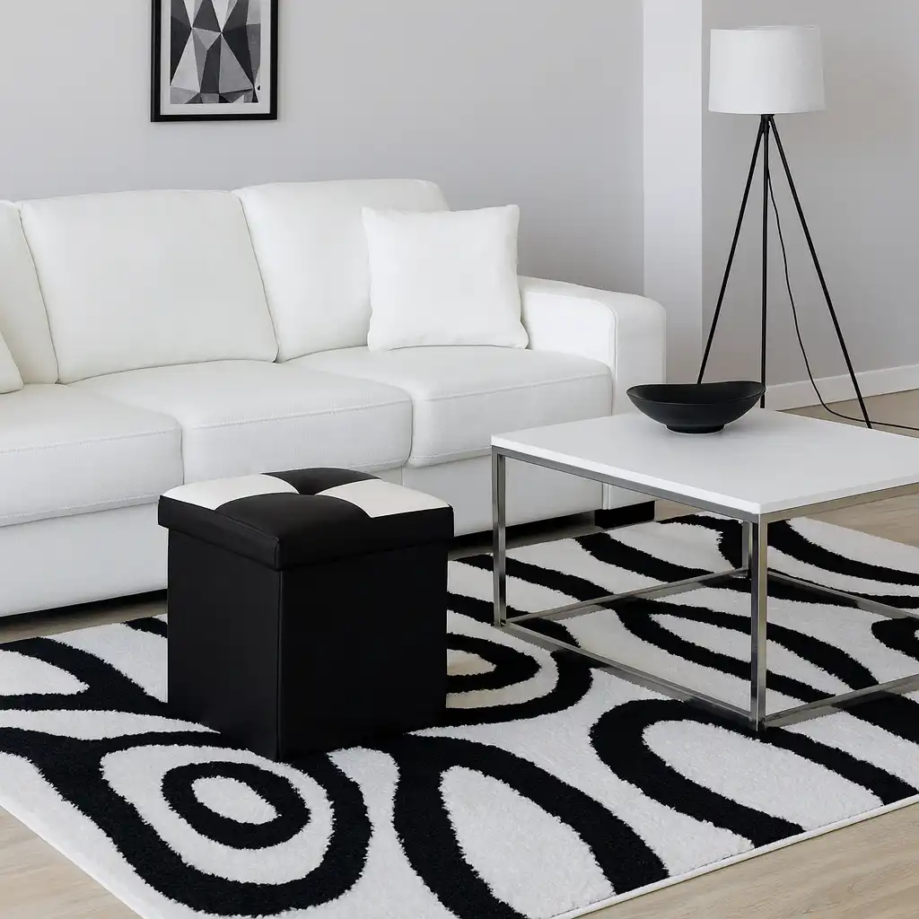 Tadmit - Pouf contenitore quadrato bianco e nero - Image 2
