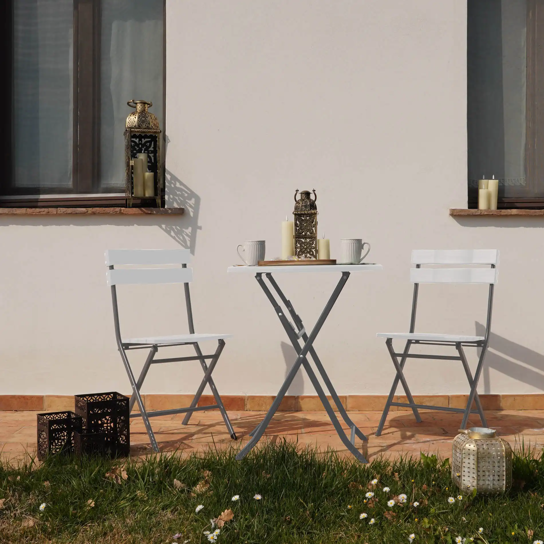 Taiuva - Tavolino pieghevole bianco e grigio per casa o camping - Image 3