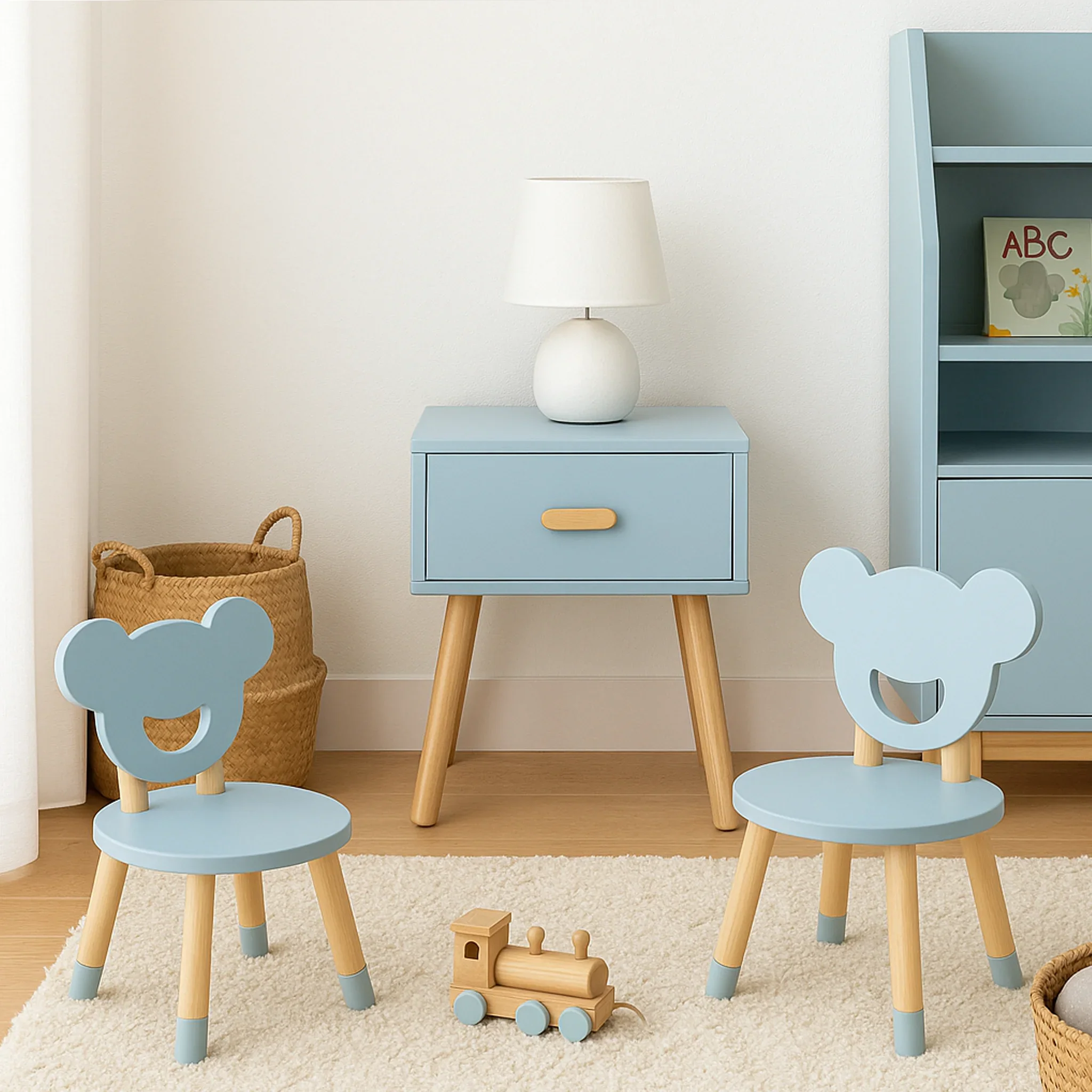 Tazart - Comodino scandinavo celeste e marrone per cameretta bimbi - Image 2