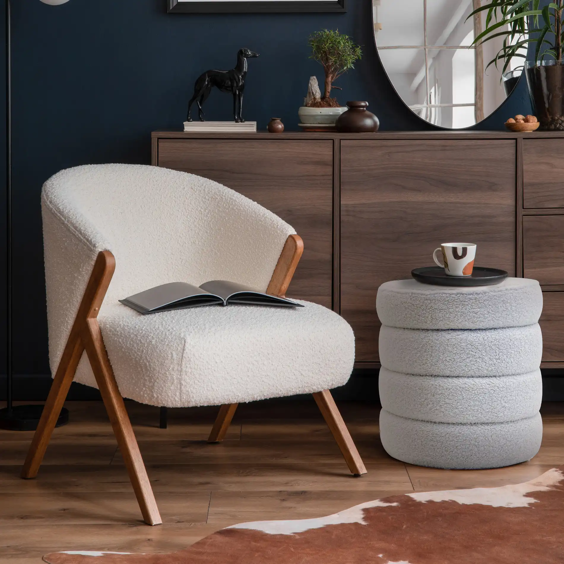 Uxi - Pouf tondo contenitore bianco per salotto - Image 2