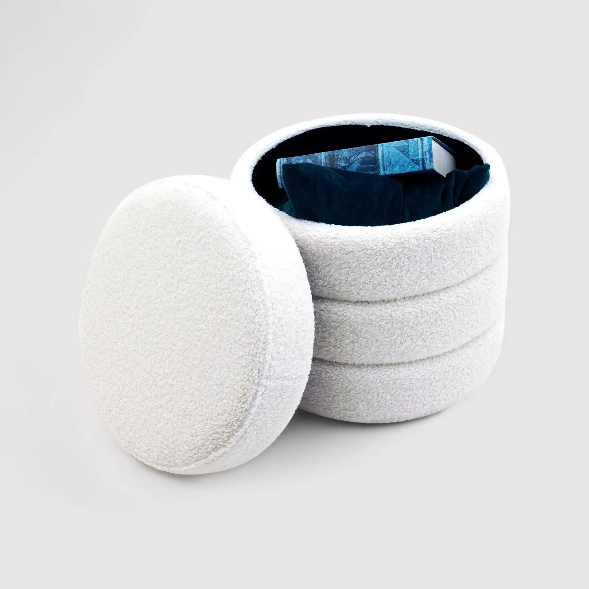 Uxi - Pouf tondo contenitore bianco per salotto - Image 7