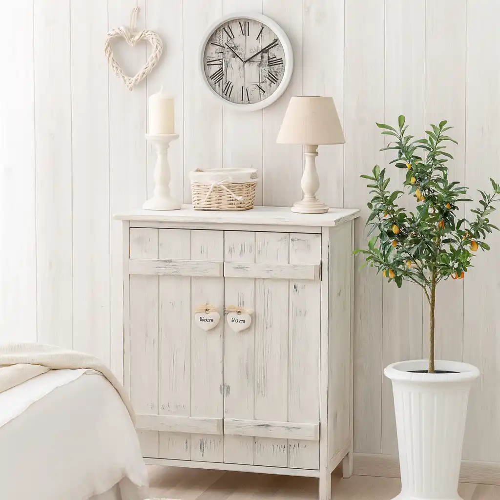 Veronica - Mobiletto per bagno shabby con 2 ante bianco decapato - Image 3