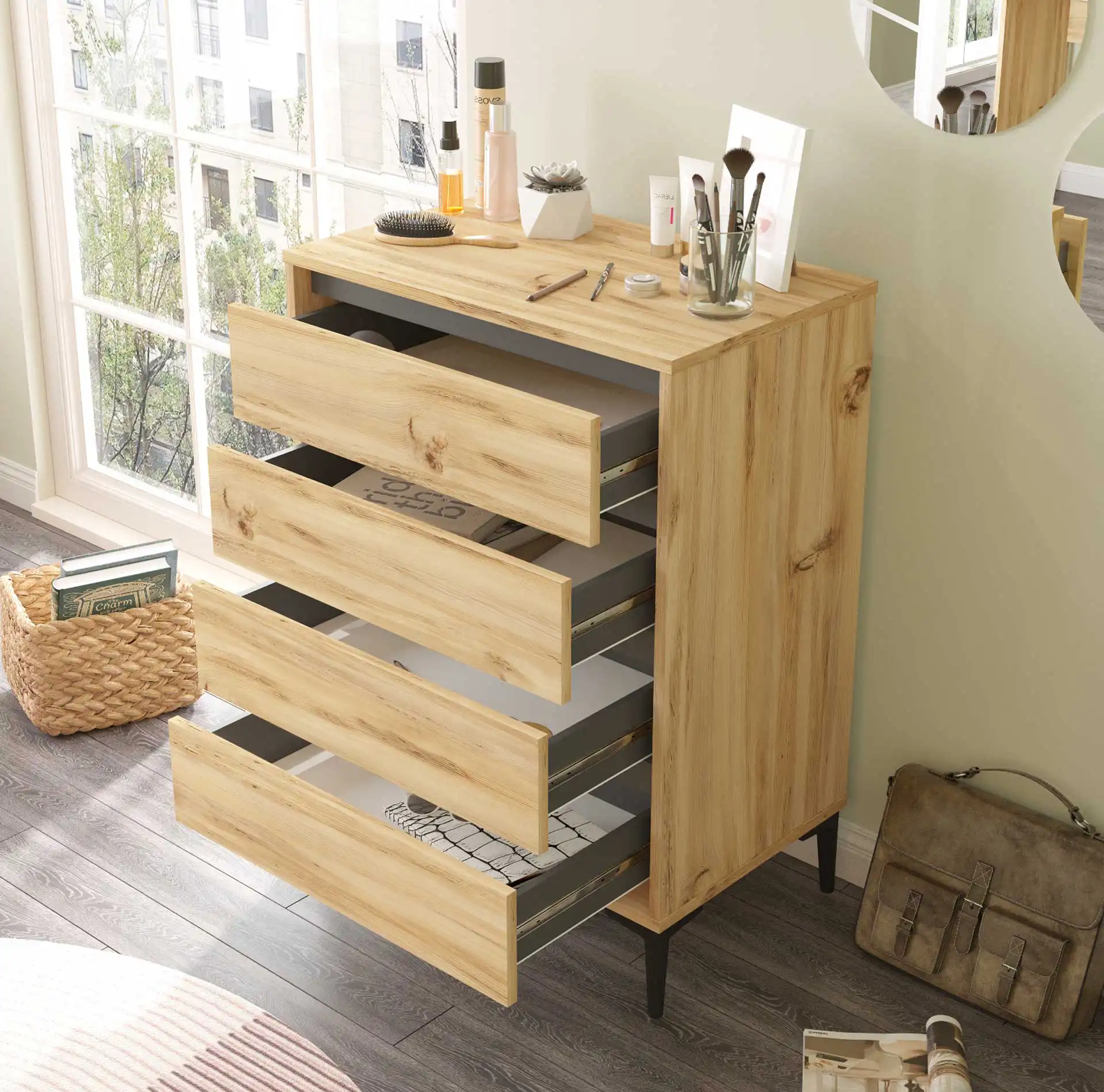 Yarala - Cassettiera stile scandinavo marrone chiaro con 4 cassetti - Image 3