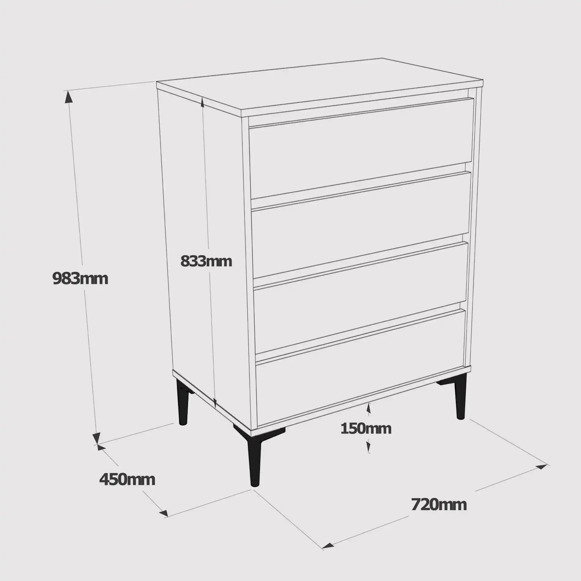 Yarala - Cassettiera stile scandinavo marrone chiaro con 4 cassetti - Image 6