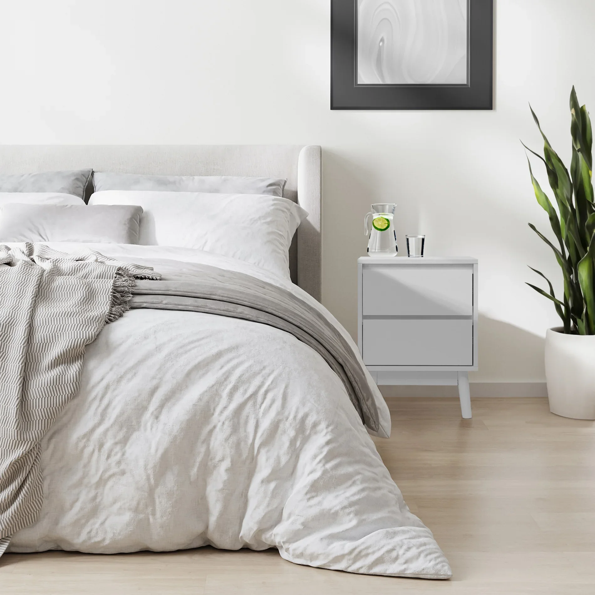 Yuzu - Comodino in stile moderno bianco con 2 cassetti - Image 2