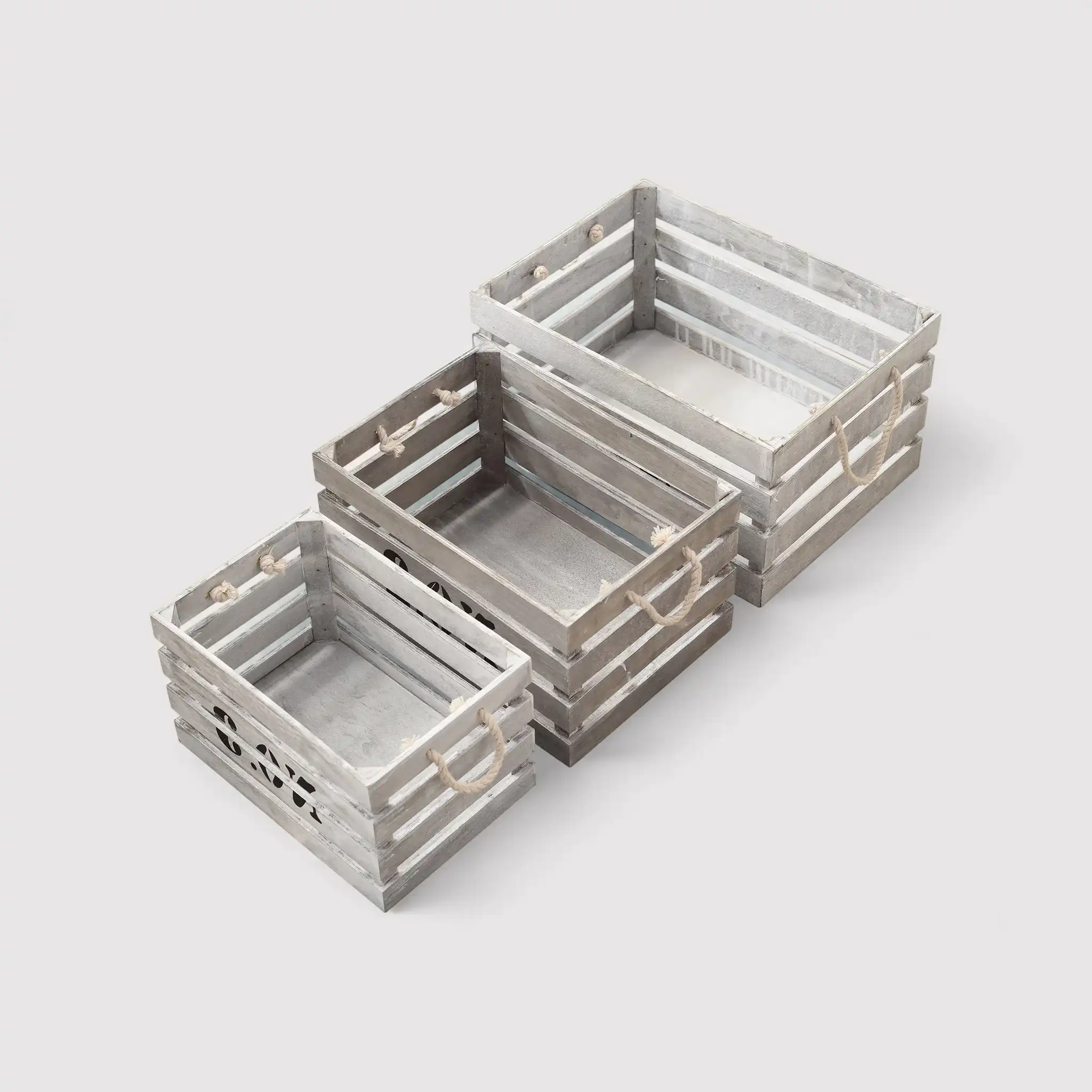 Zapote - Set di 3 cassette in legno bianco shabby decorate - Image 4