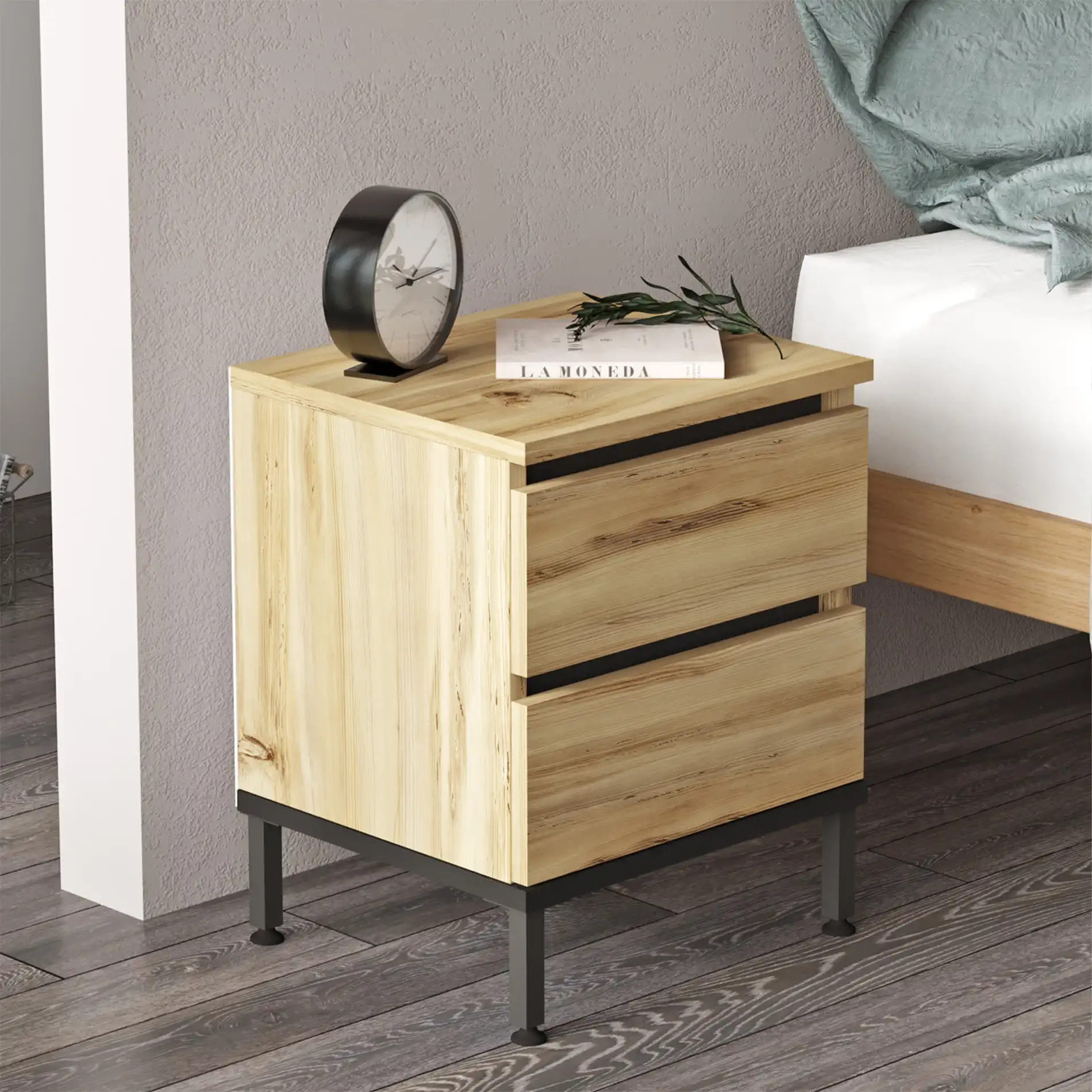 Zatar - Comodino con 2 cassetti color rovere chiaro - Image 3