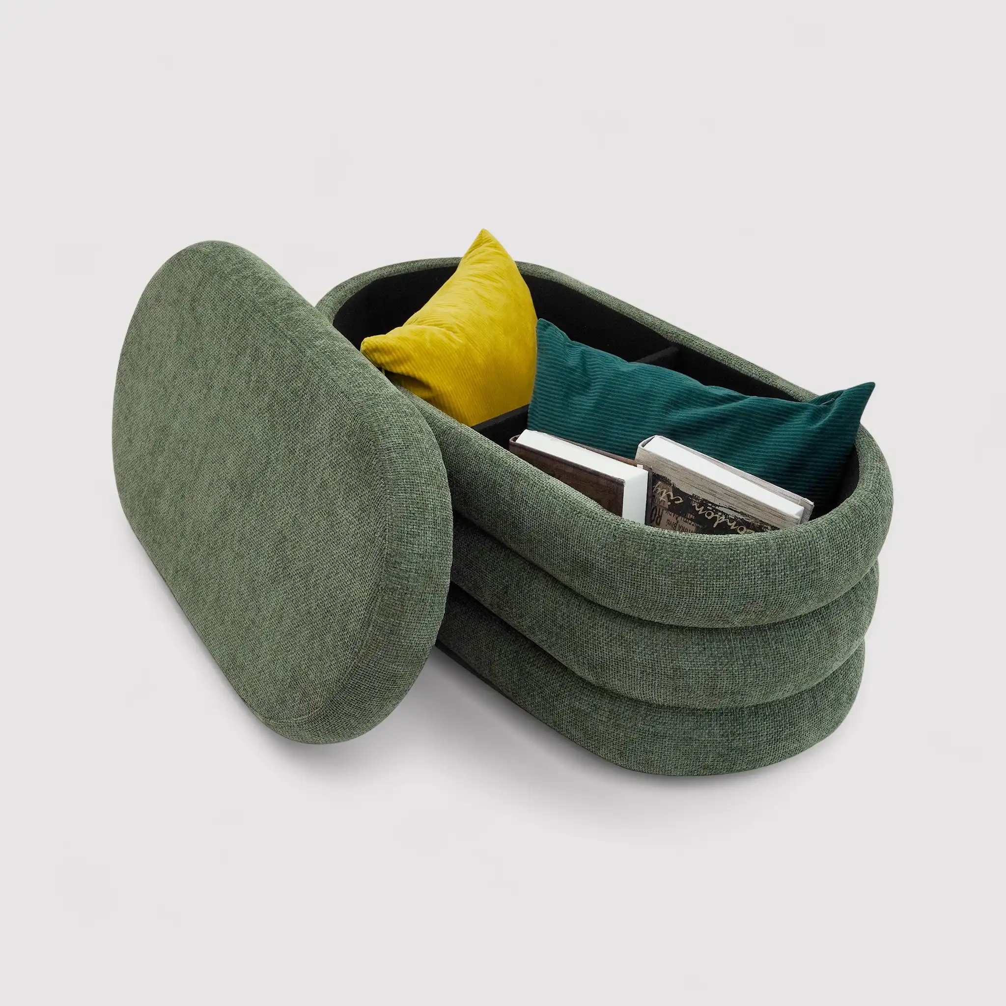 Zeytin - Pouf contenitore ovale verde scuro per salotto - Image 6