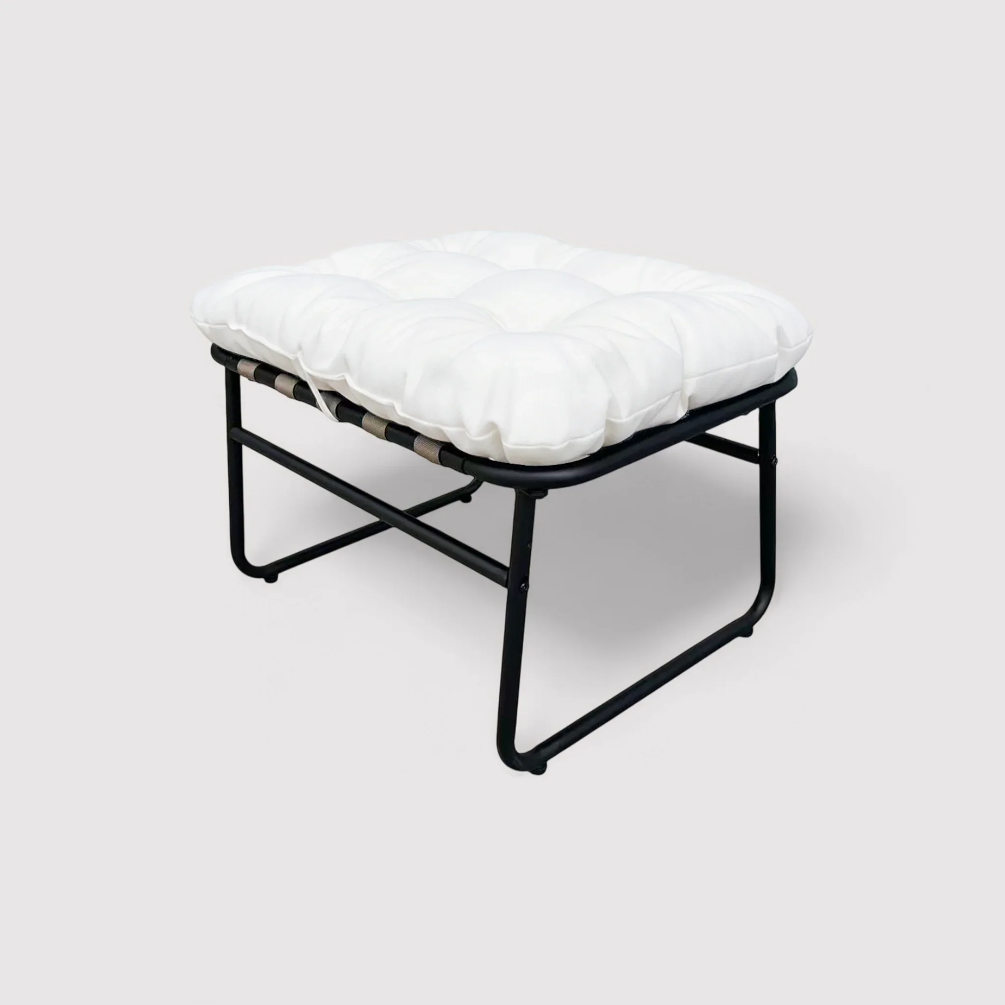 Zihan - Poggiapiedi Pouf imbottito colore bianco e grigio scuro moderno - Image 4
